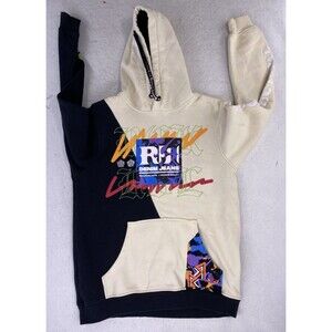 Rock Revival RR Denim Hoodie M Patchwork Graffiti Color Block  Streetwear Rare
